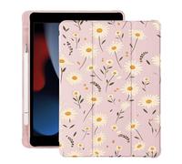 Cute Daisy Flower for iPad Air 11 Inch Case M2 2024 (6th Generation) with Pencil Holder, Auto Sleep/Wake, Pink Leather Soft TPU Back Cover