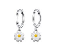 Cute Daisy Flower Hoop Earrings for Women Mini Small Cartilage Hoop Sterling Silver Plated Hypoallergenic White Flowers Dangle Drop Earring Piercing Huggie Hoops Gift for Girlfriend Valentine's Day,
