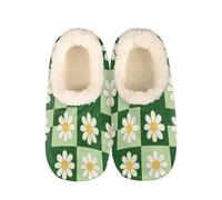 Cute Daisy Flower Pattern Green Check Slippers for Women Slipper Socks Soft House Slippers Shoes for Bedroom Indoor, Winter Cozy Christmas Gifts