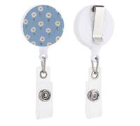 Cute Daisy Flowers Pattern Light Blue Retractable Badge Holder Reel Clip ID Card Holder for Doctor Nurse Student Office Worker