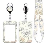 Cute Daisy Lanyard with Card Holder Flowers Work Retractable Badge Holder Reel Clip Plastic ID Holder Lanyard for Neck for Keys Name Tag Wallet for Women Girls Nurses Teachers Staff, Office & School