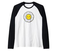 Cute Daisy with Big Smile Kawaii Flower Raglan Baseball Tee