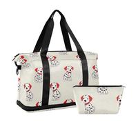 Cute Dalmatian Dog Cartoon Waterproof Large Bag Carry On Weekend Bag with Adjustable Strap for Workout