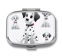 Cute Dalmatian Pill Box, 2 Compartment Medicine Pill Case, Portable Pill Organizer for Pocket Or Purse Decorative Metal Medicine Vitamin Organizer