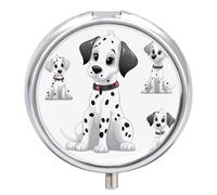 Cute Dalmatian Pill Box 3 Compartment Small Pill Case with Mirror for Purse & Pocket Travel Medicine Organizer Daily Medication Container Portable Pillbox Metal Medicine Box Round Meds Case