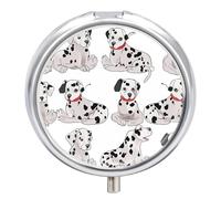 Cute Dalmatian Pill Box Medicine Pill Organizer 3 Compartment Daily Pill Case Small Pill Container Round Pill Holder Travel Pill Box Metal Pill Case for Purse Pocket