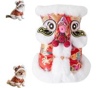 Cute Dance Lion Pet Costume with Red Sequins New Year Cat Dog Clothes Hoodies Coat Chinese Lion Dance Dog Costume, for Small Medium Dogs,Teddy,Festival Clothes with Chinese Dragon Embroidery