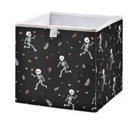 Cute Dancing Skeleton Cube Storage Boxes 28x28x28 cm Square Bins Collapsible Cube Box Organiser for Organising Clothes