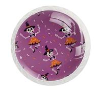 Cute Dancing Skeleton Seamless Pattern Round Crystal Drawer Dresser Knobs Set of 12, Door Cupboard Wardrobe Hardware Knob with Screws, Home Office Nursery Decor