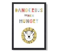 Cute Dangerous When Hungry Lion Scandi Quote Framed Print SIZE: A4 with Black Frame ARTZE Pale Blue A3