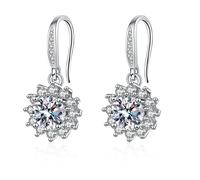 Cute Dangle Earrings for Women, Silver Drop Earrings Flower with Cubic Zirconia 26X12mm for Wife Prom Jewelry Popular