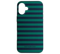 Cute Dark Blue Green Minimalist Horizontal Striped Pattern Case for iPhone 16 Plus