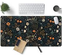 Cute Dark Floral Desk Mat Vintage Flowers Plant Mouse Pad XXL Large Extended Gaming Mousepad Women Office Decor Desk Pad, Big Laptop Computer Keyboard and Mouse Mat with Stitched Edges, 31.5x15.7 in