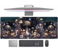 Cute Dark Mushroom Moon Night Mouse Pad XL Extended Gaming Mat with Stitched Edges, Computer Laptop Keyboard and Mouse Mat for Women Office Desk Decor, 31.5x11.8 in