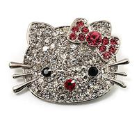 Cute Dazzling Kitten With Pink Bow Brooch (Silver Tone)