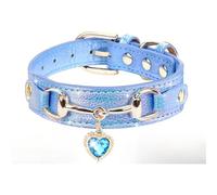 Cute Dazzling Sparkling Elegant Fancy Small Dog Cat Collar, Unique PU Leather Adjustable Pet Collar (Blue,S (Neck 10)