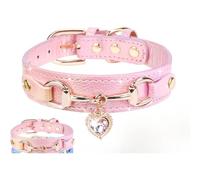 Cute Dazzling Sparkling Elegant Fancy Small Dog Cat Collar, Unique PU Leather Adjustable Pet Collar (Pink,XS (Neck 8)