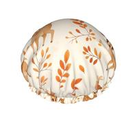 Cute Deer and Leaves Shower Cap Waterproof Reusable Double Elastic Daily Bath L