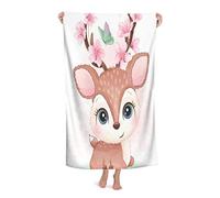Cute Deer Bath Towels with Flowers Green Butterfly Flying Watercolor Effect Pink Brown Men Women Absorbent Quick Dry Oversized Bath Towel for Pool Bathroom Travel Sports Hotel