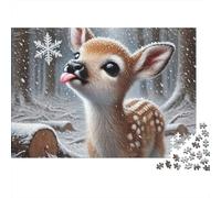 Cute Deer Fawn Snow 1000 Pieces Puzzles Beautiful View Baby Deer Snow Wall Decoration Decompression Jigsaw for Men And Women Challenging Puzzles Jigsaw Puzzles for Adults 70x50cm/1000pcs