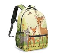 Cute Deer Floral Backpack 16 Inch Watercolor Butterfly Fawn School Bag for Children Kids Whimsical Pink Green Print (04)