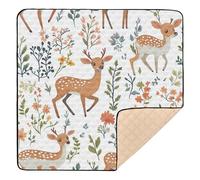 Cute Deer Floral White1 Large Stylish Baby Activity Play Mat for Floor Portable Playroom Activity Mat for Baby Kids Toddlers Infants, 50'' x 50''