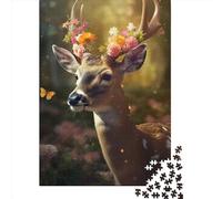 Cute Deer Flower 3 Wooden Jigsaw Puzzle for Adults 1000 Piece Puzzles for Teenagers Creative Jigsaw Puzzles Family Challenging Games Toys Gifts 1000pcs (75x50cm)