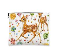 Cute Deer Makeup Bag, Playful Fawn Cosmetic Travel Pouch for Women, Portable Small Canvas Zipper Organizer, Fun Skincare Toiletry Bag for Festivals, White, 7x9 Inch, Deer