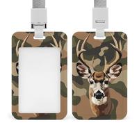 Cute Deer on Camouflage ID Badge Holder Retractable Clip Card Holder Card Protector Name Badge Name Tag for Work Office Doctor Nurse