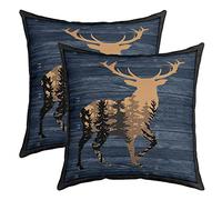 Cute Deer Throw Pillow Covers for Sofa Bed Set of 2 Deer Hunting Decorative Pillows Cushion Covers Antlers Western Farmhouse Forest Blue Brown Wild Animal Pillow Inserts Not Included 22x22 Inch