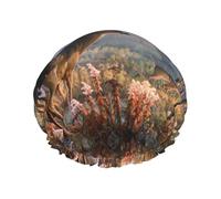 Cute Deers Print Soft Lined Shower Cap, Double Layer Washable Wide Elastic Band Hair Shower Cap For Bath