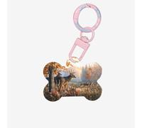 Cute Deers Printing Acrylic Dog Bone Ornament,Dog Tags Personalized Pet Ornament, Key Chain Bone Shaped Id Tags