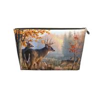 Cute Deers Womens Makeup Bag Leather Travel Toiletry Organizer Wash Bag Cosmetic Pouch with Zipper Girls Handbag Gold