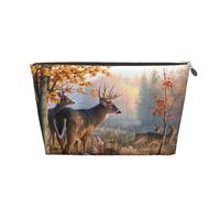 Cute Deers Womens Makeup Bag Leather Travel Toiletry Organizer Wash Bag Cosmetic Pouch with Zipper Girls Handbag Silver