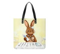 Cute Dental Brown Square PU Leather Tote Bag