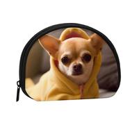 Cute Depressed Chihuahua Printed Coin Purse Wallet, Shell Shape Mini Change Pouch Holder for Men Women