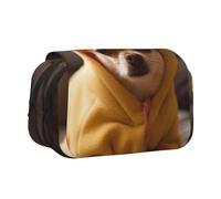 Cute Depressed Chihuahua Printed Flip Pencil Case with 2 Compartments, Large Capacity, Portable Stationery Organizer for School, Travel and Art