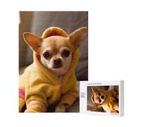Cute Depressed Chihuahua Printed Jigsaw Puzzle with Storage Box, Wooden Puzzle for Adults and Kids, 300 Pieces Family Fun Decorative Game