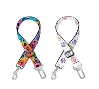 Cute Design 2-Pack Set Adjustable Pet Cat Dog Car Seat Belt, Adjustable Buckle Pet Car Harness Fabric Lanyard from 22 to 38 Inches Seatbelt Leash (Polychrome Dog-Two Piece in one Set)