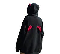 Cute Devil Wings and Horns Hoodies Women’s Casual Loose Pullover Hooded Sweatshirt Top Black