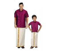 Cute Dhoti and Silk Father Son Cotton Shirt, pink, 38M x 5 to 6 Jahre