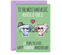 Cute Diamond Anniversary Card for Auntie & Uncle - 60 Years Together - Happy 60th Wedding Anniversary Cards for Uncle Aunt, A5 Greeting Cards Anniversaries