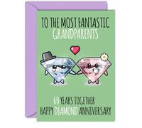 Cute Diamond Anniversary Card for Grandparents - 60 Years Together - Happy 60th Wedding Anniversary Cards for Nanny Grandad Grandma, A5 Greeting Cards Anniversaries