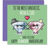 Cute Diamond Anniversary Card for Mum & Dad - 60 Years Together - Happy 60th Wedding Anniversary Cards for Dad Mum, 145mm Greeting Cards Anniversaries