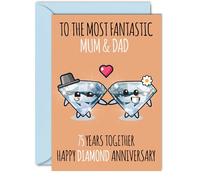 Cute Diamond Anniversary Card for Mum & Dad - 75 Years Together - Happy 75th Wedding Anniversary Cards for Dad Mum, A5 Greeting Cards Anniversaries