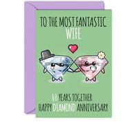 Cute Diamond Anniversary Card for Wife - 60 Years Together - Happy 60th Wedding Anniversary Cards for Wife from Husband, A5 Greeting Cards Anniversaries