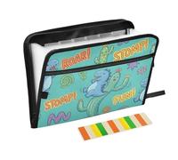 Cute Dino Cartoon Expandable Filing Folder Accordion File Organizer 13 Pocket Waterproof with Front Pocket for Office