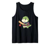 Cute Dino Playing Cricket Cartoon Kids Fun Tank Top