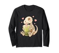 Cute Dino Skeleton Boba Tea Dinosaur Fossils Long Sleeve T-Shirt