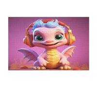 Cute Dinosaur 1000 Piece Jigsaw Puzzle- Brain Teaser Game for Adults & Children - Educational Activities Wooden Jigsaws （75×50cm）